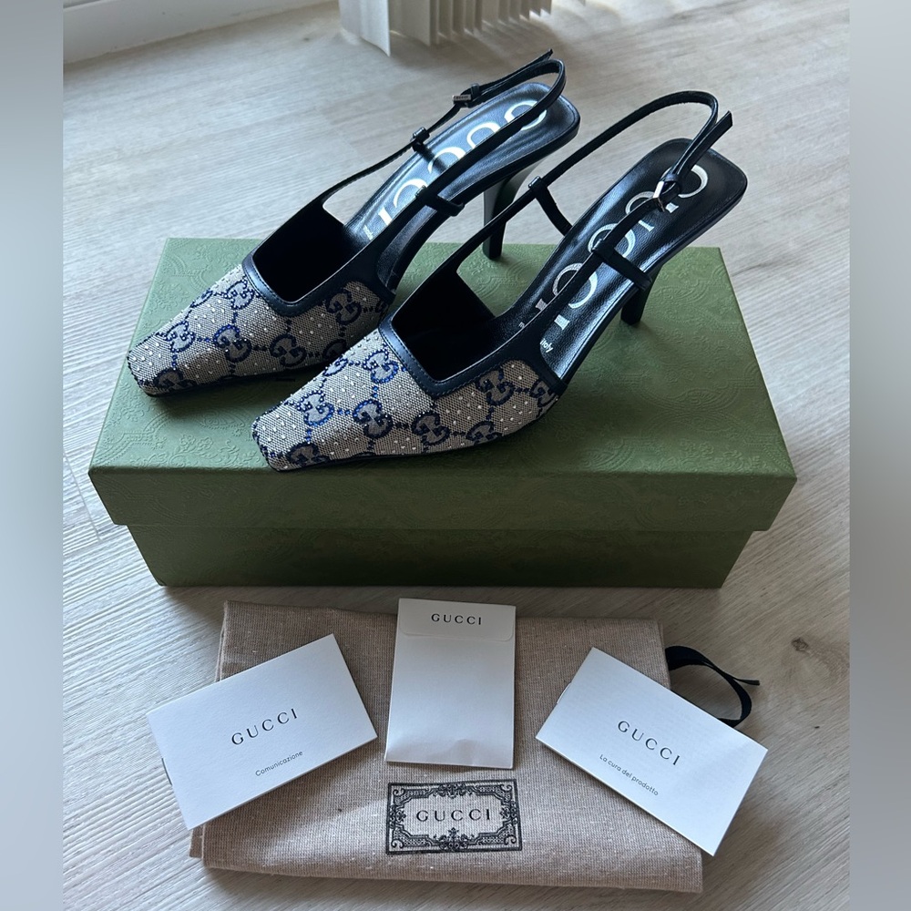Gucci GG Crystal Monogram Slingback Heels